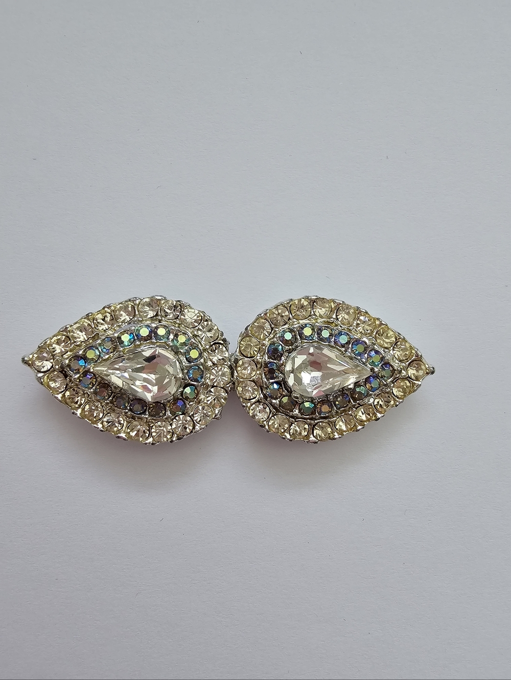1950s Aurora Borealis & Clear Rhinestone Two-Piece Interlocking Belt Buckle